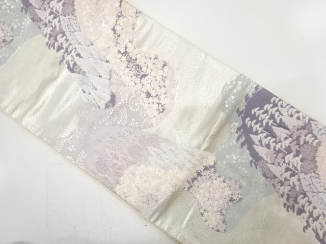 JAPANESE KIMONO / ANTIQUE FUKURO OBI / SILK / WOVEN MOUNTAINS & TREE